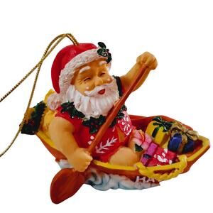 2" Hawaiian Island Heritage Santa ChristmasOrnament HandPainted CanoeingTropical